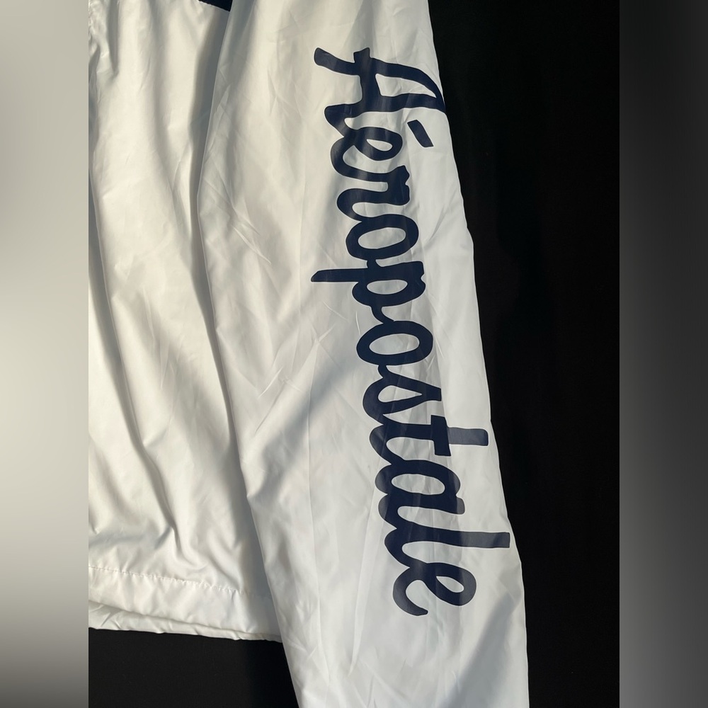 Aēropostale Men’s full zip hooded white/bluecrest windbreaker jacket - Picture 6 of 12